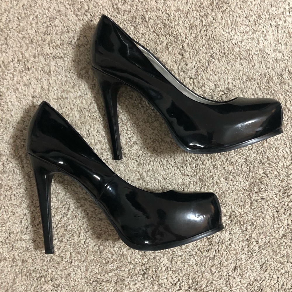 Black Platform Toe Patton Leather Heels
